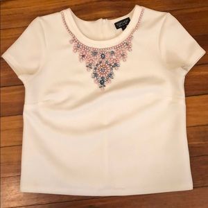 Topshop white dress top with studded necklace